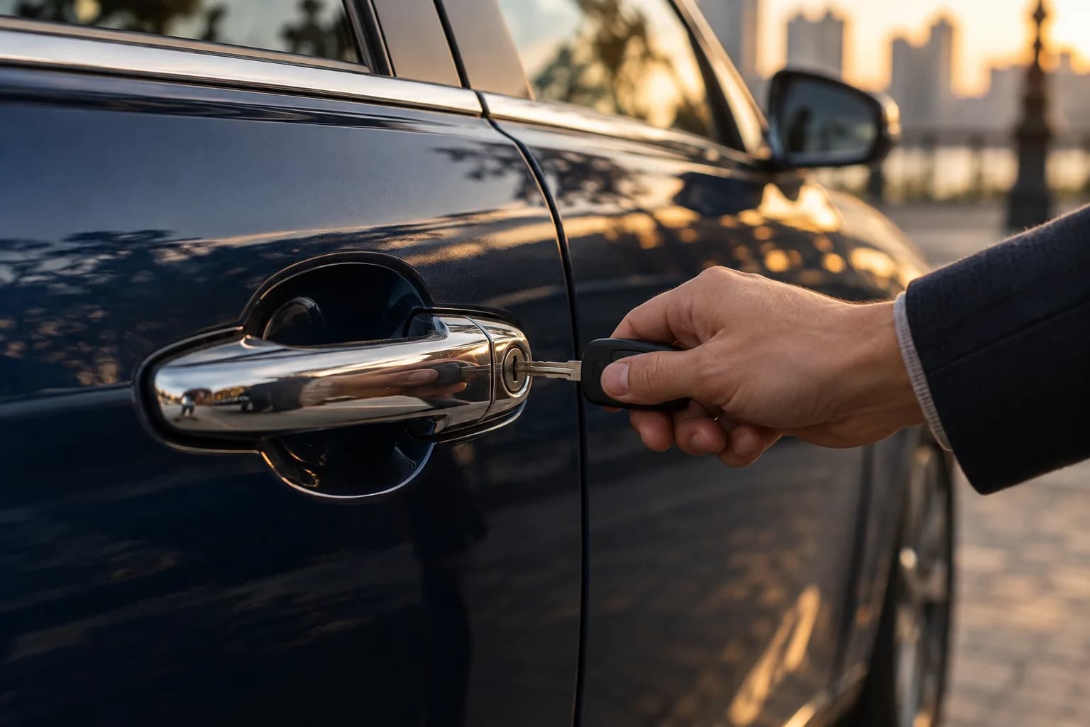 A car door being unlocked with a key